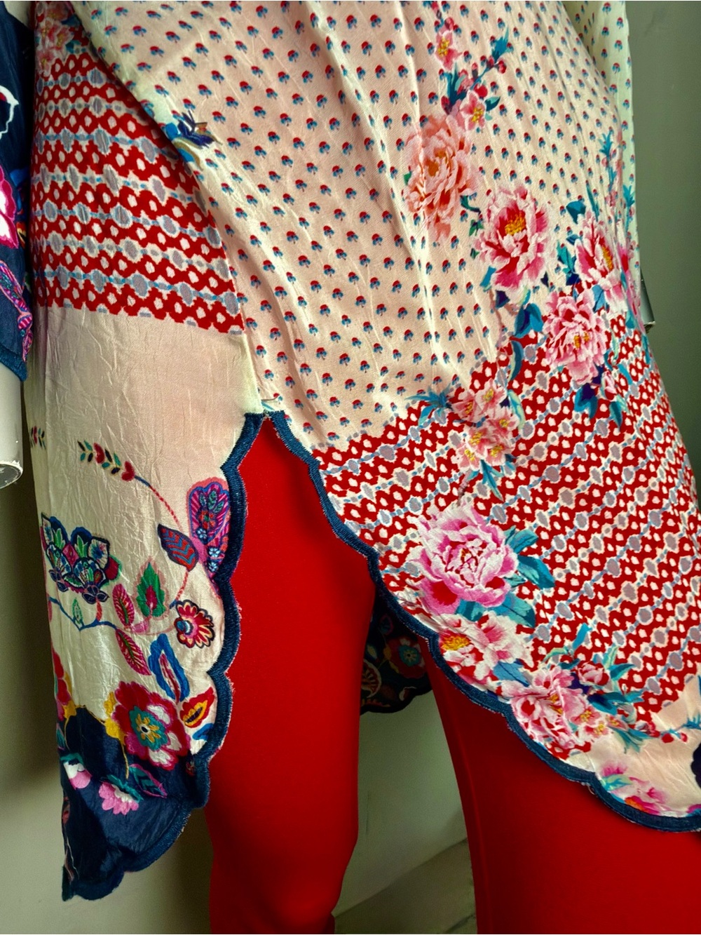Johnny Was Red & Pink Floral Border Tunic Dress - Picture 10 of 12